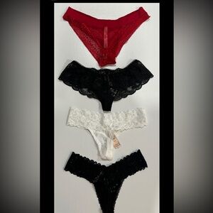 Victoria’s Secret XS  Panties Set Bundle of 4 Black Red White Lace Thong Sexy